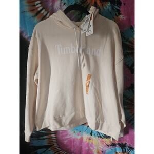 Timberland Cropped Hoodie Women's XL Oversized Fit Cream W White